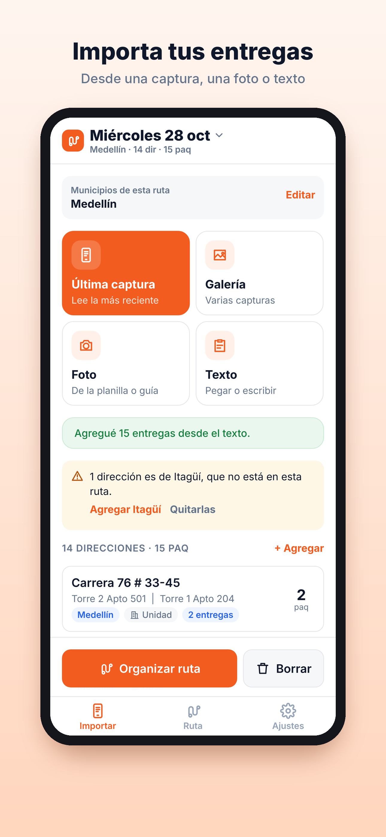 Importar entregas desde capturas